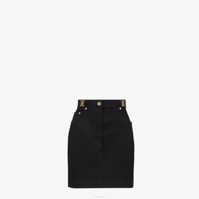 Women Denim Skirt Black Fendi Apparel 6RHH1257