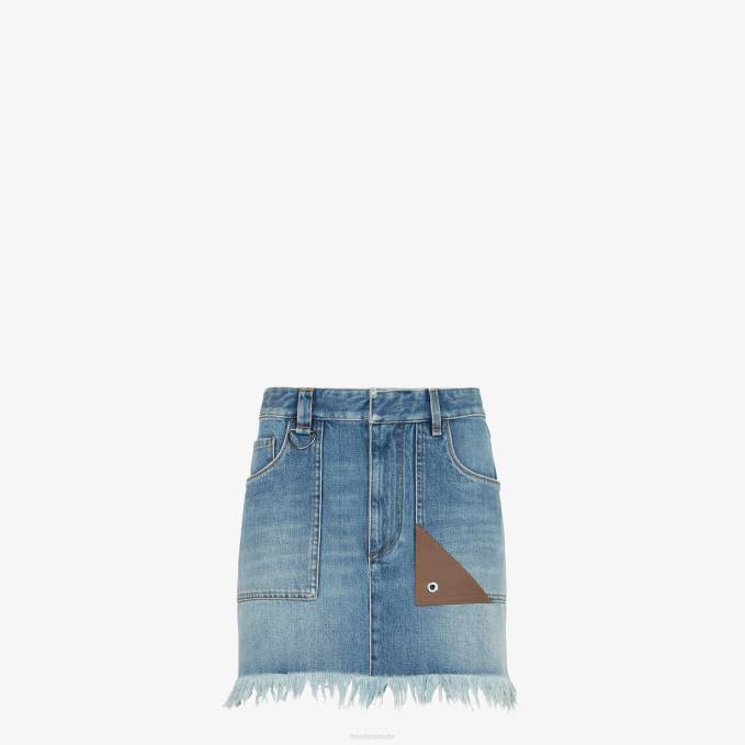 Women Denim Skirt Blue Fendi Apparel 6RHH1093