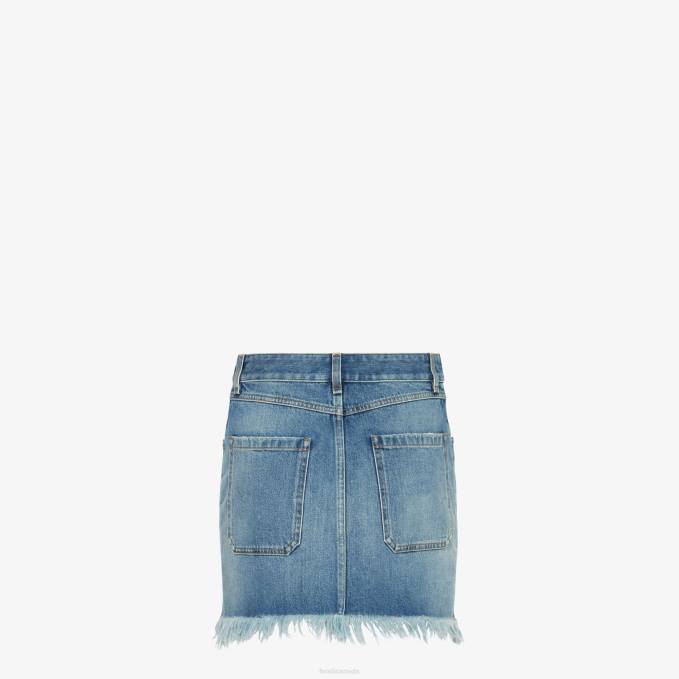 Women Denim Skirt Blue Fendi Apparel 6RHH1093