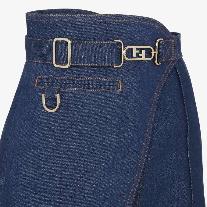 Women Denim Skirt Blue Fendi Apparel 6RHH1198