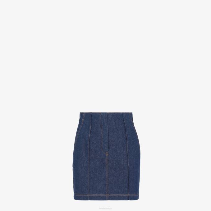 Women Denim Skirt Blue Fendi Apparel 6RHH1198