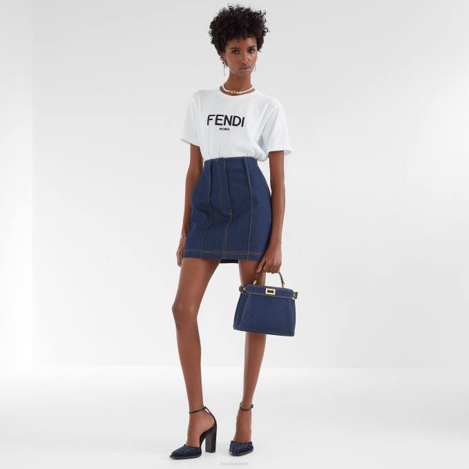 Women Denim Skirt Blue Fendi Apparel 6RHH1198