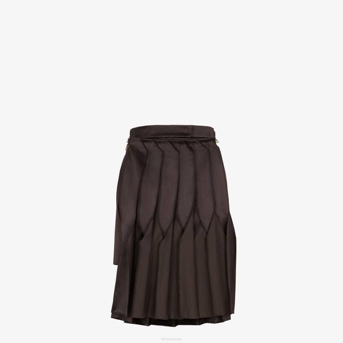 Women Duchess Satin Skirt Brown Fendi Apparel 6RHH1000