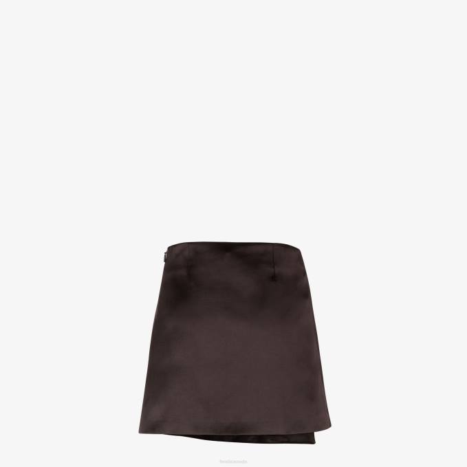 Women Duchess Satin Skirt Brown Fendi Apparel 6RHH935