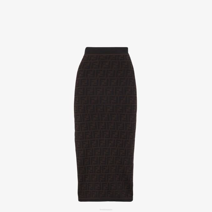 Women Knit Skirt Brown Fendi Apparel 6RHH1156