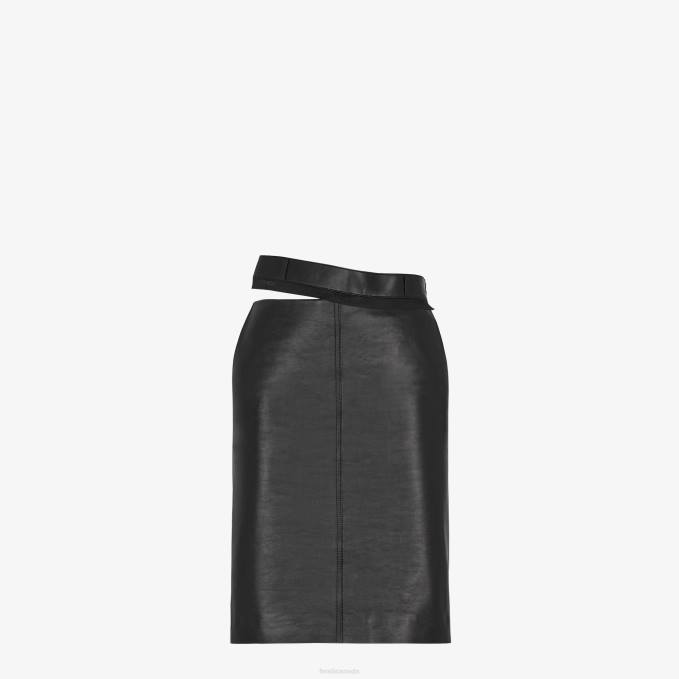 Women Leather Skirt Black Fendi Apparel 6RHH926