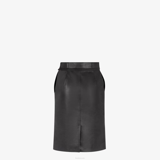 Women Leather Skirt Black Fendi Apparel 6RHH926
