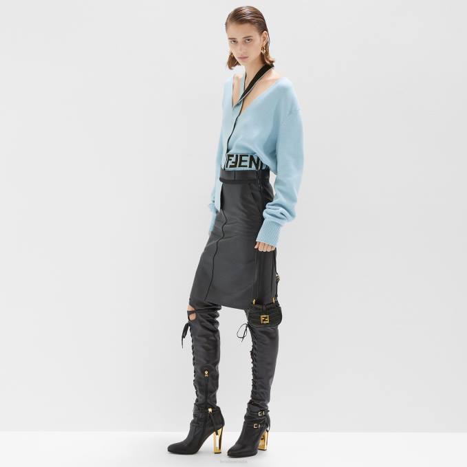 Women Leather Skirt Black Fendi Apparel 6RHH926