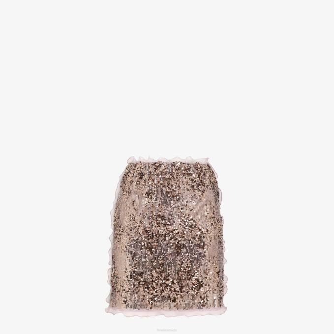 Women Miniskirt With Lilac Sequin Embroidery Purple Fendi Apparel 6RHH1193