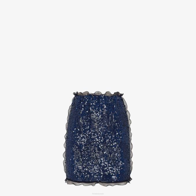 Women Miniskirt With Sequin Embroidery Blue Fendi Apparel 6RHH1183