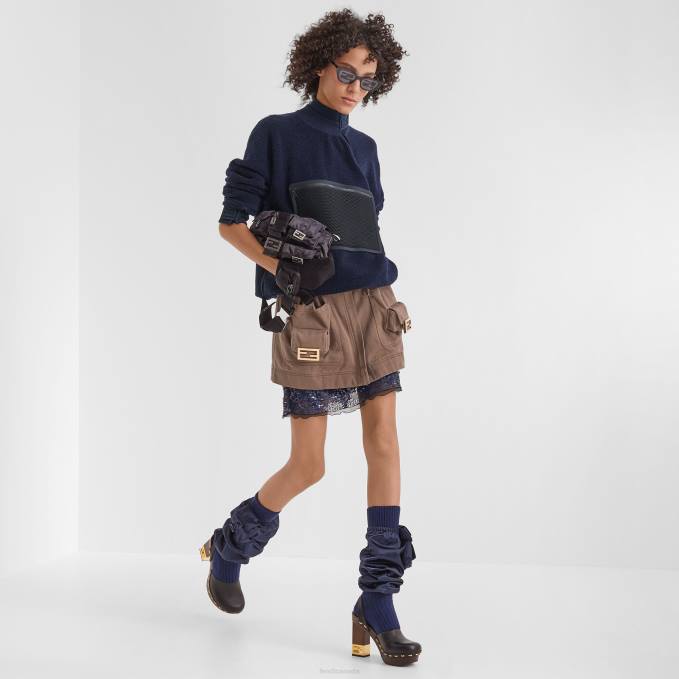 Women Miniskirt With Sequin Embroidery Blue Fendi Apparel 6RHH1183