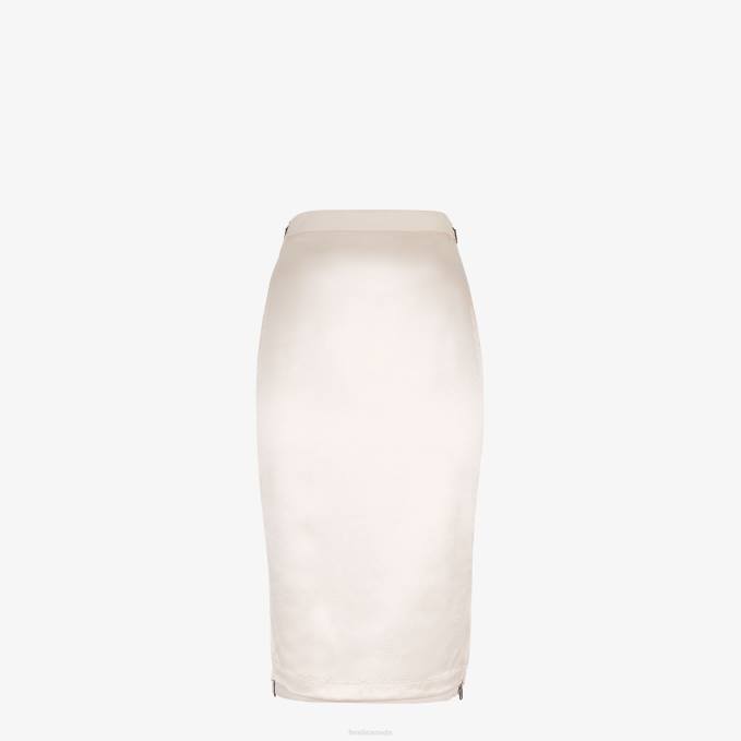 Women Satin And Wool Gabardine Skirt Beige Fendi Apparel 6RHH1123