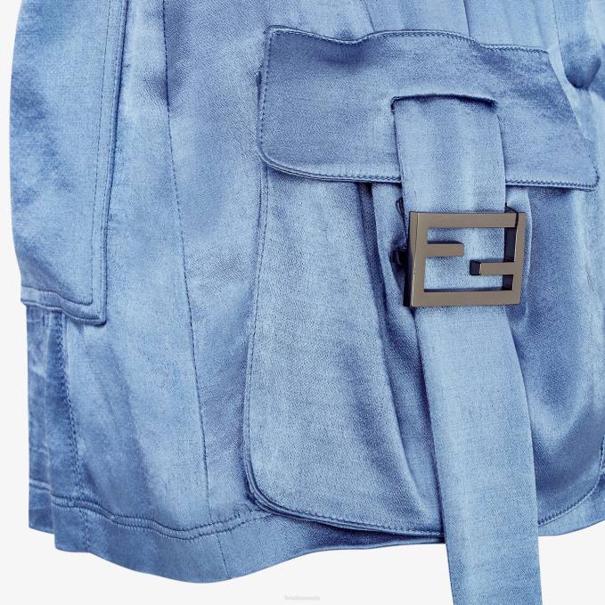 Women Satin Skirt Blue Fendi Apparel 6RHH1034