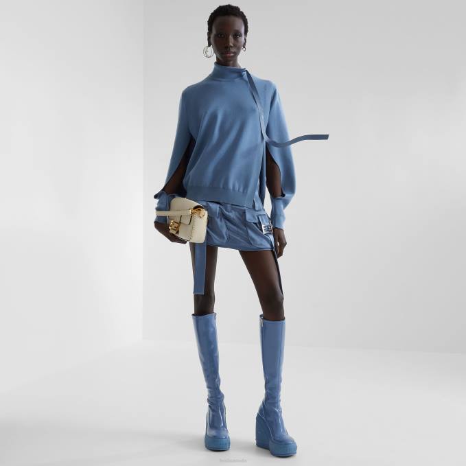 Women Satin Skirt Blue Fendi Apparel 6RHH1034