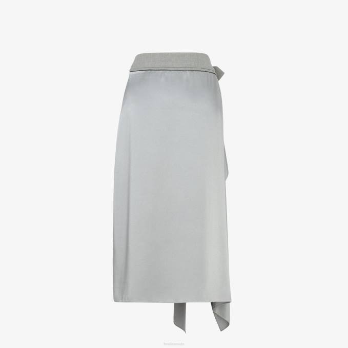 Women Satin Skirt Gray Fendi Apparel 6RHH1143