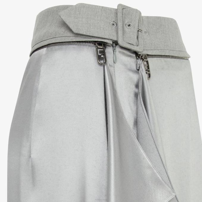 Women Satin Skirt Gray Fendi Apparel 6RHH1143