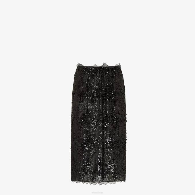 Women Sequin Embroideskirt Black Fendi Apparel 6RHH1170