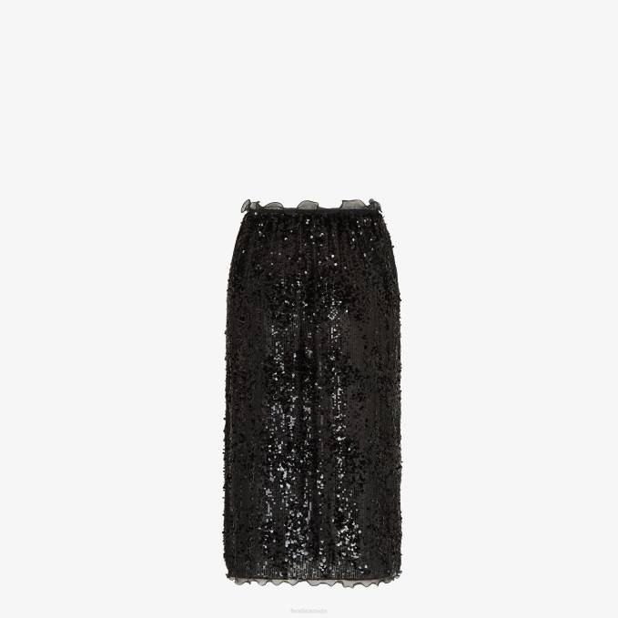 Women Sequin Embroideskirt Black Fendi Apparel 6RHH1170