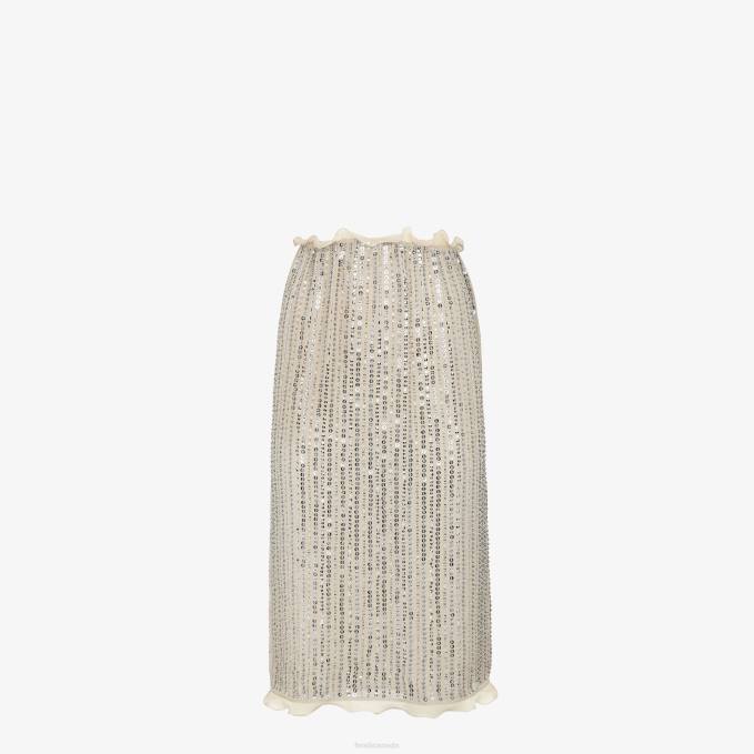 Women Skirt With Sequin Embroidery Silver Fendi Apparel 6RHH1254