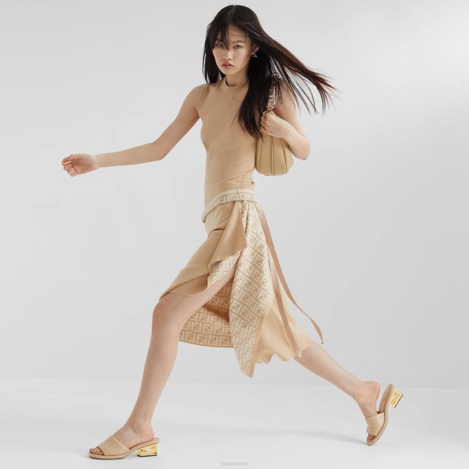 Women Wool Skirt Beige Fendi Apparel 6RHH1081
