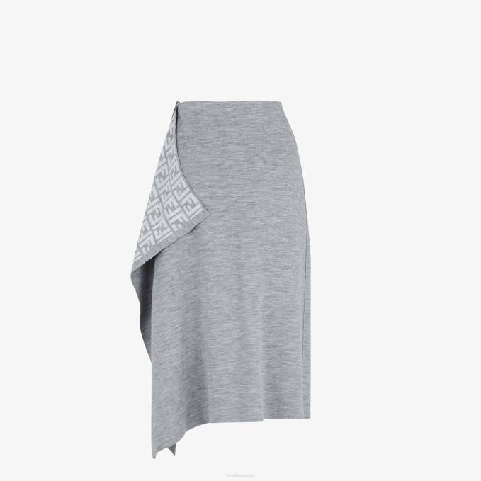 Women Wool Skirt Gray Fendi Apparel 6RHH1101
