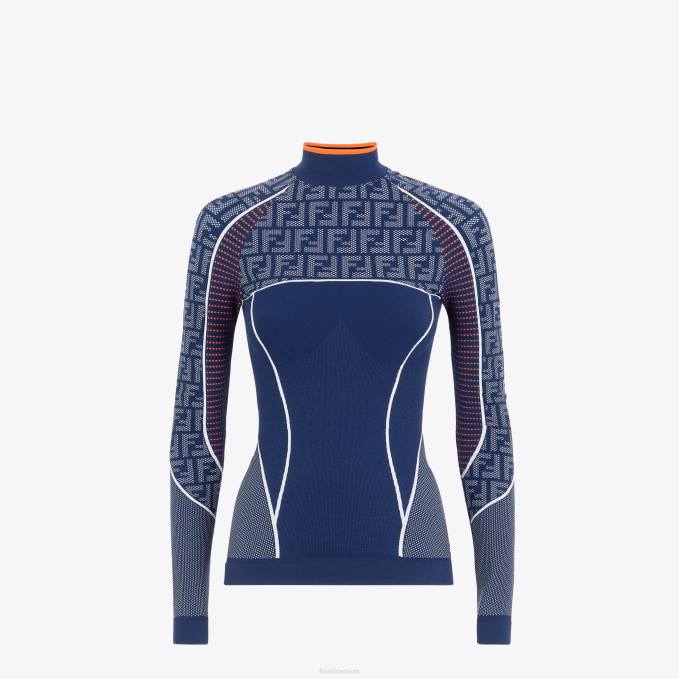 Women FF Tech Fabric Sweater Blue Fendi Apparel 6RHH1165