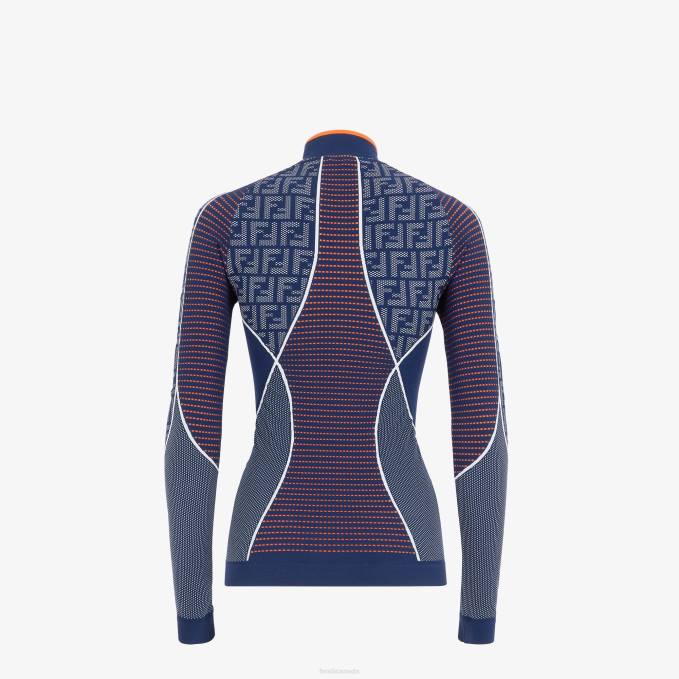 Women FF Tech Fabric Sweater Blue Fendi Apparel 6RHH1165