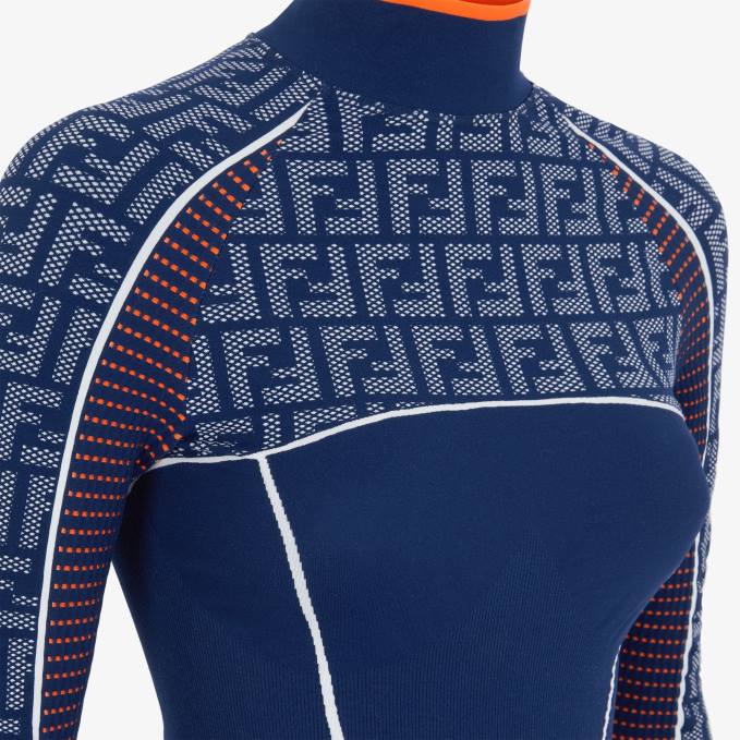 Women FF Tech Fabric Sweater Blue Fendi Apparel 6RHH1165