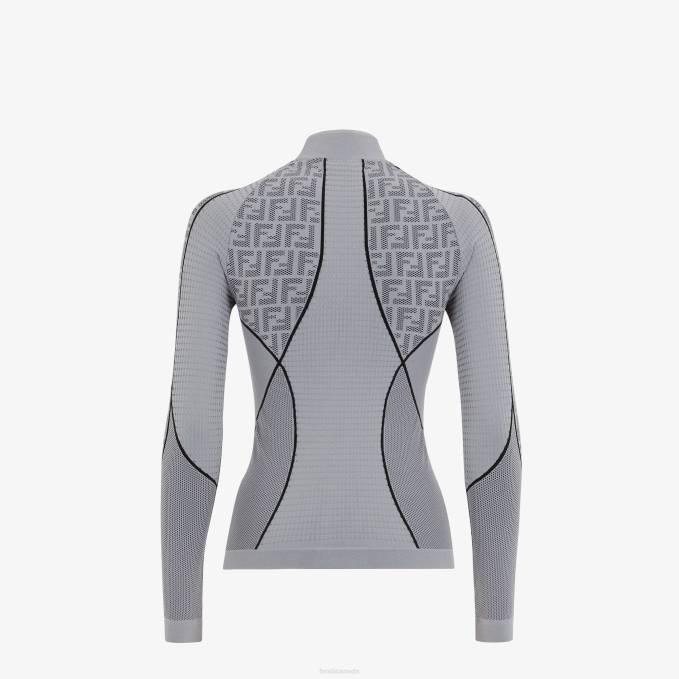 Women FF Tech Fabric Sweater Gray Fendi Apparel 6RHH1167