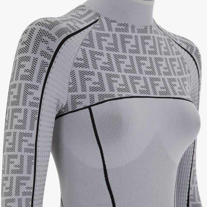 Women FF Tech Fabric Sweater Gray Fendi Apparel 6RHH1167