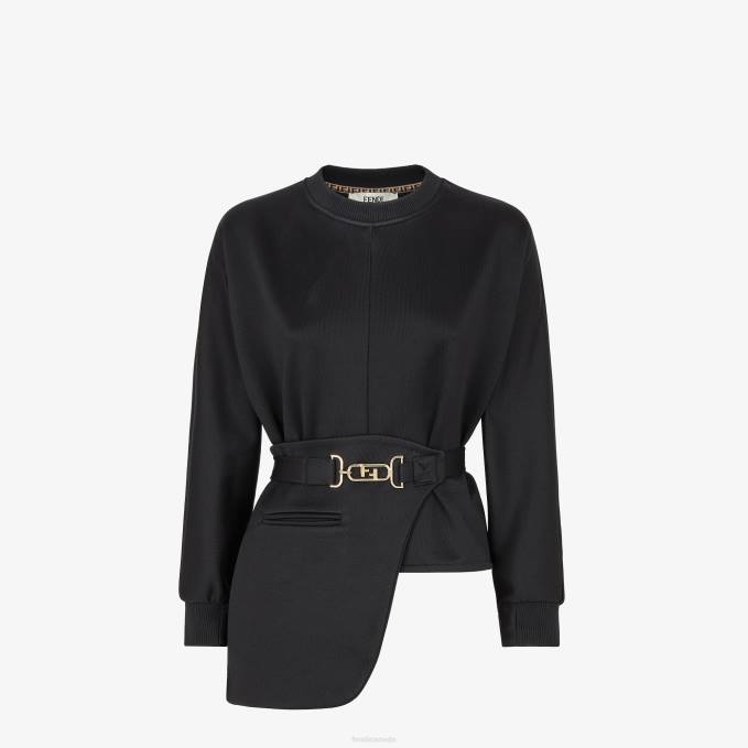 Women Jersey Sweatshirt Black Fendi Apparel 6RHH1210