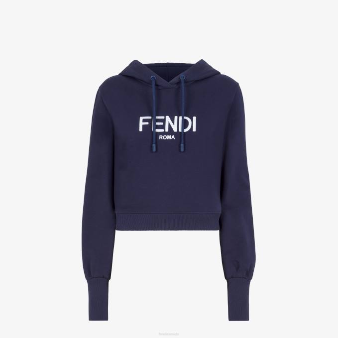 Women Jersey Sweatshirt Blue Fendi Apparel 6RHH1219