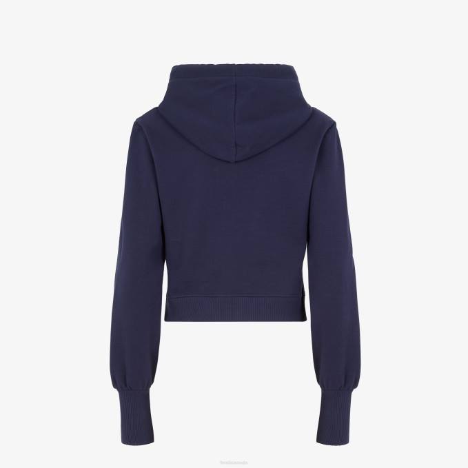 Women Jersey Sweatshirt Blue Fendi Apparel 6RHH1219