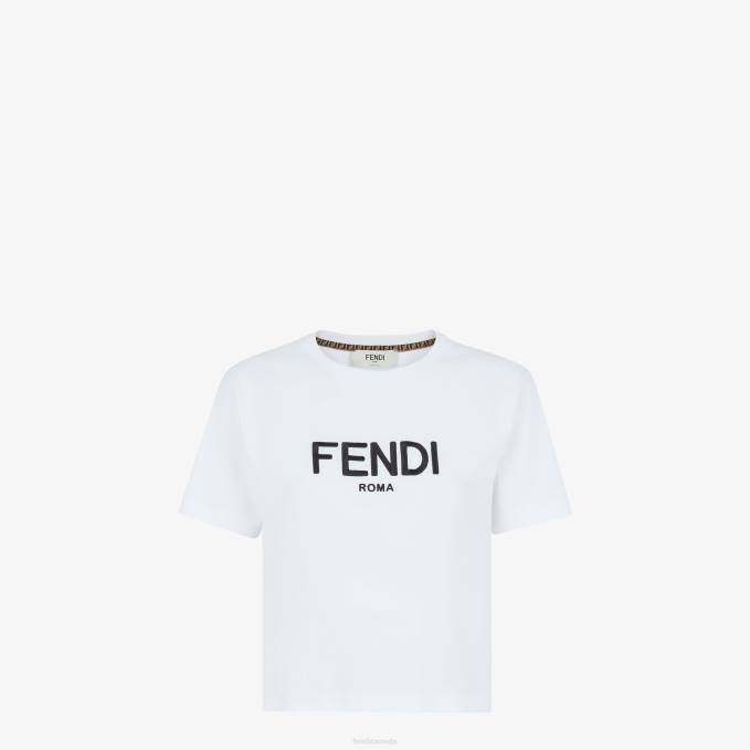 Women Cotton T-Shirt White Fendi Apparel 6RHH1112