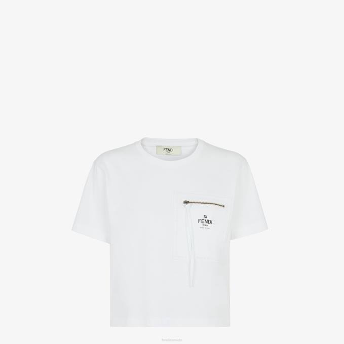 Women Jersey T-Shirt White Fendi Apparel 6RHH1145