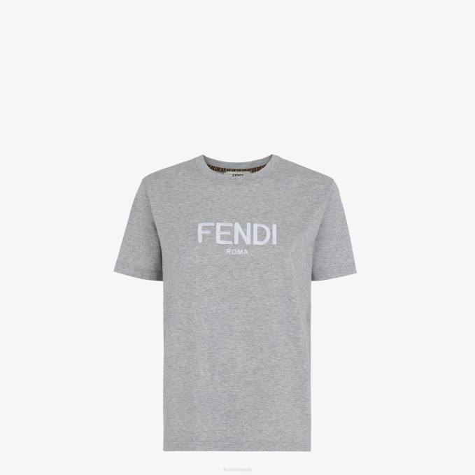 Women Melange Cotton T-Shirt Gray Fendi Apparel 6RHH1113