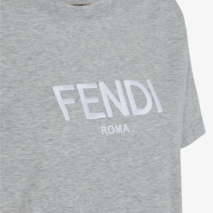 Women Melange Cotton T-Shirt Gray Fendi Apparel 6RHH1113