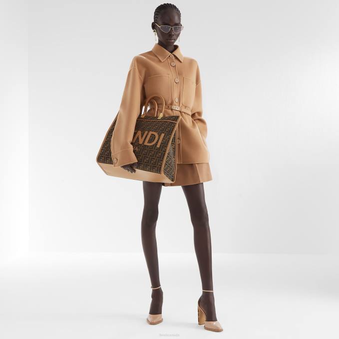 Women Camelwool Shorts Beige Fendi Apparel 6RHH1130