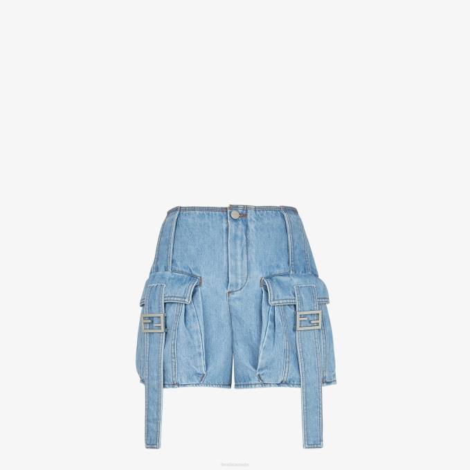 Women Denim Shorts Blue Fendi Apparel 6RHH939