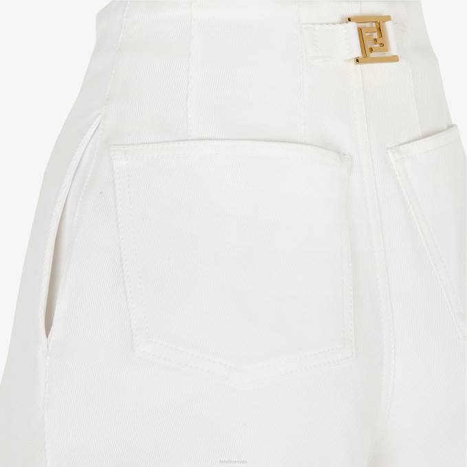 Women Denim Shorts White Fendi Apparel 6RHH1229