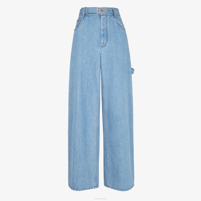Women Denim Trousers Blue Fendi Apparel 6RHH937