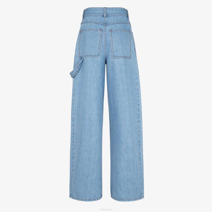 Women Denim Trousers Blue Fendi Apparel 6RHH937