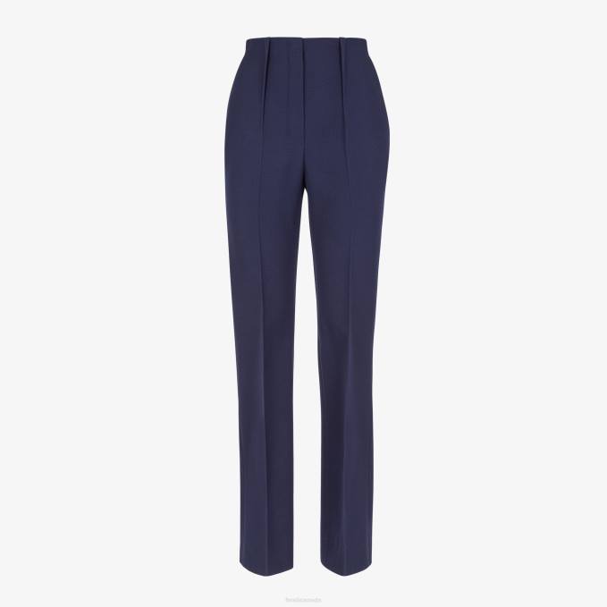 Women Grain De Poudre Wool Pants Blue Fendi Apparel 6RHH1204