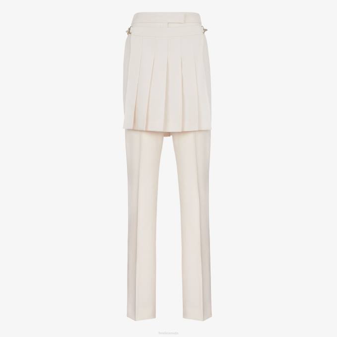 Women Grain De Poudre Wool Pants White Fendi Apparel 6RHH948