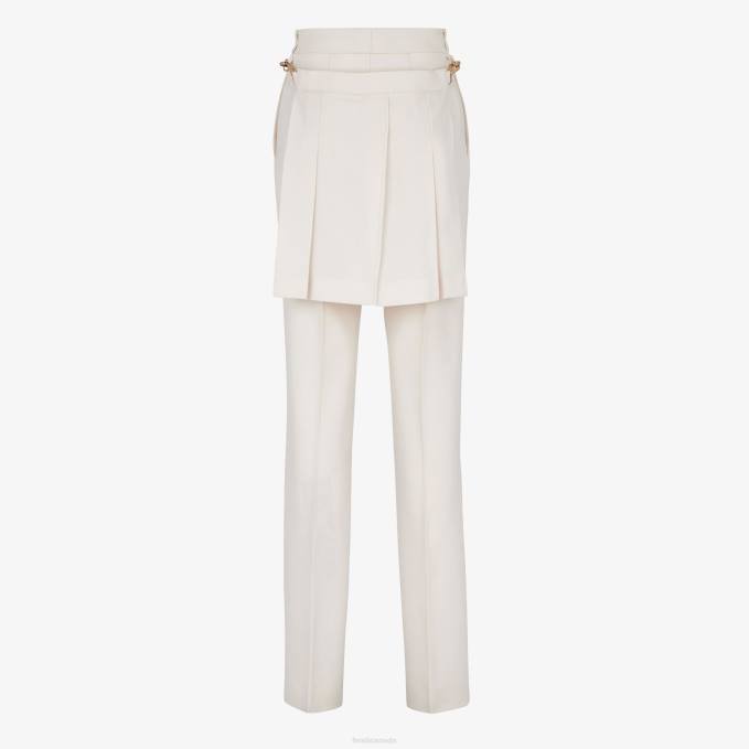 Women Grain De Poudre Wool Pants White Fendi Apparel 6RHH948