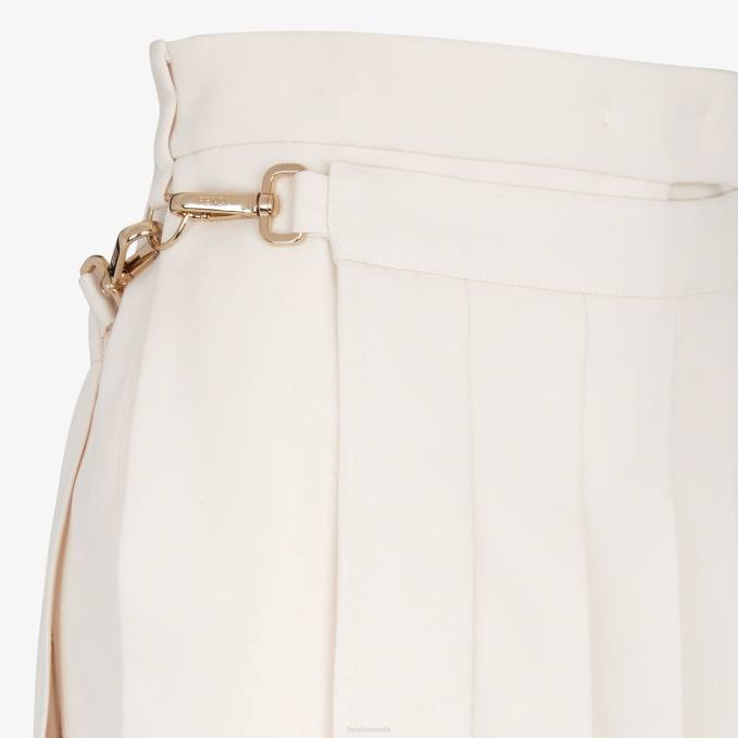 Women Grain De Poudre Wool Pants White Fendi Apparel 6RHH948