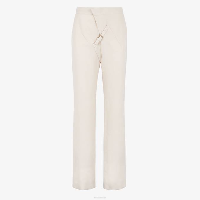 Women Grain De Poudre Wool Pants White Fendi Apparel 6RHH988