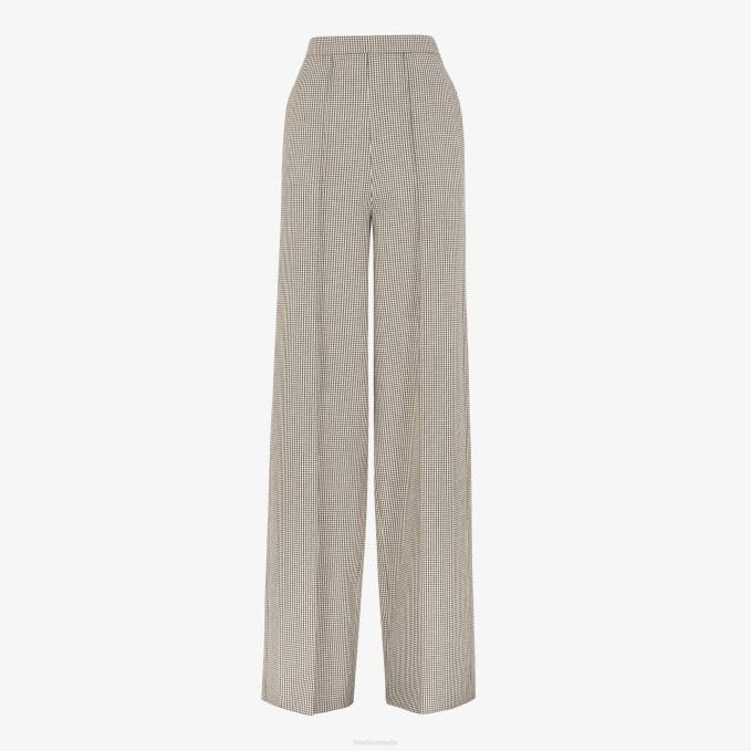 Women Houndstooth Wool Pants Beige Fendi Apparel 6RHH1221