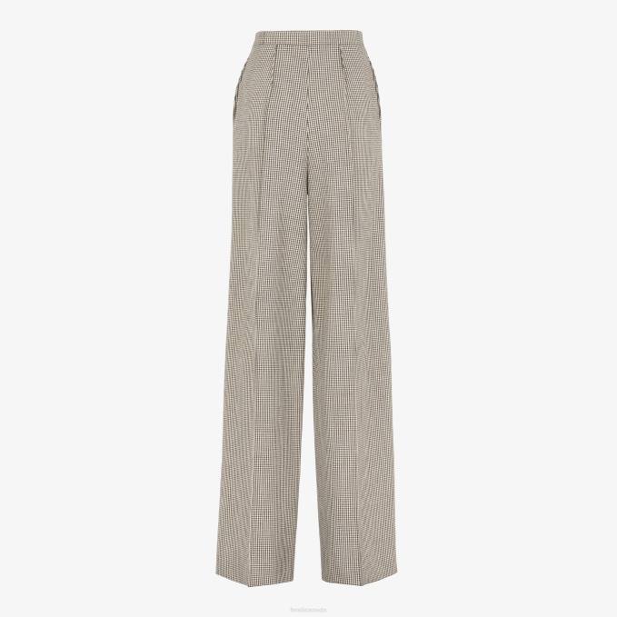 Women Houndstooth Wool Pants Beige Fendi Apparel 6RHH1221