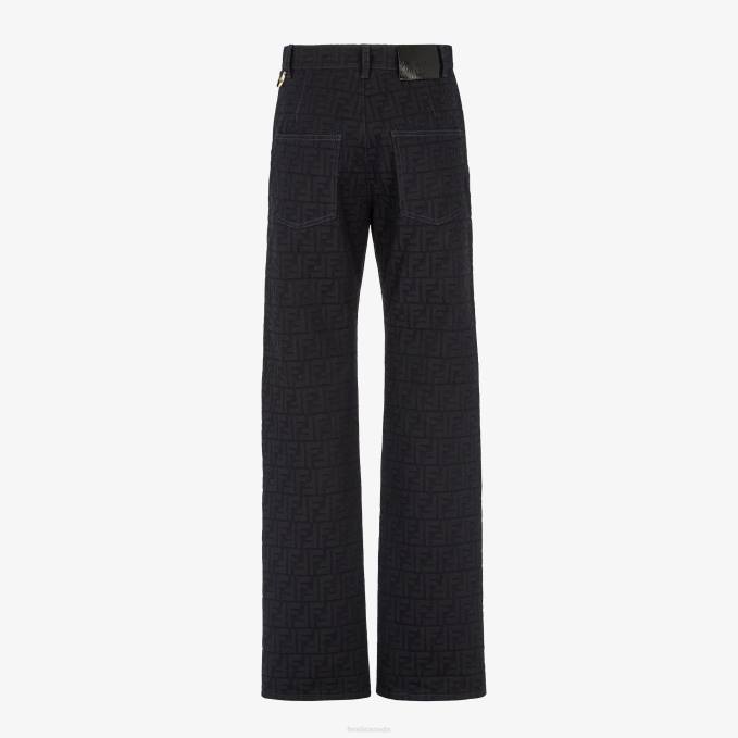 Women Jacquard Denim Pants Blue Fendi Apparel 6RHH957